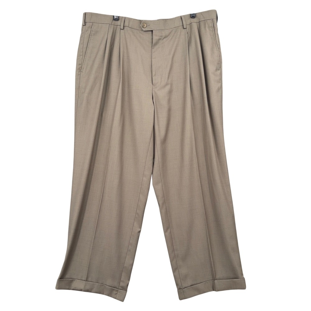 Perry Ellis America Pleated Dress Pants Mens 42x30 Poly Rayon Khaki Tan